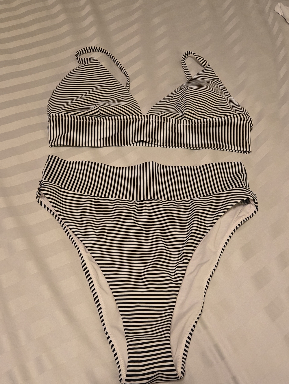 Aerie Black and White Striped Cheeky Bikini Set